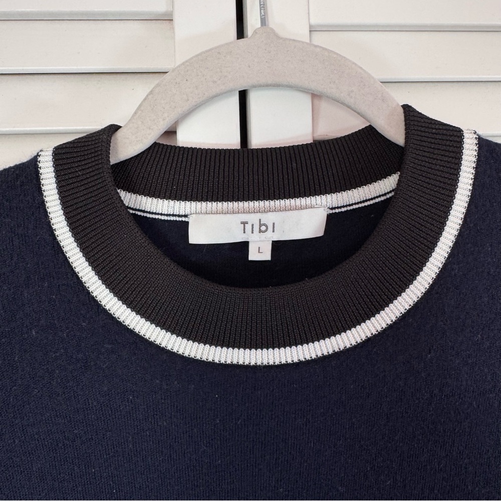 Tibi Merino Wool Puff Sleeve Pullover Sweater Navy Preppy Size Large - Picture 4 of 8